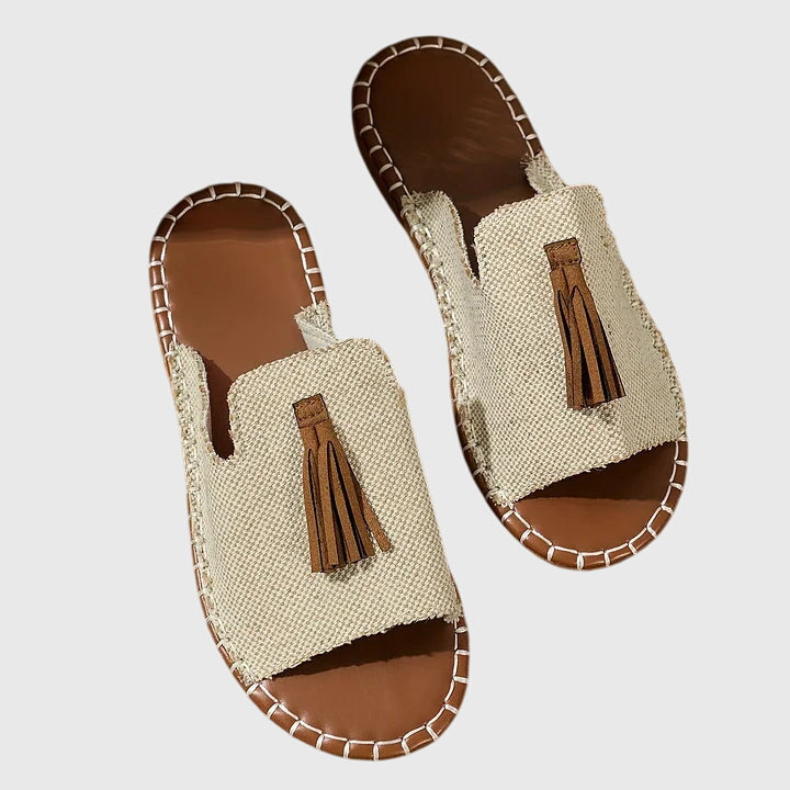 Effortless Tribal Print Toe Ring Sandal for Women with Tassel Flat Boho Style