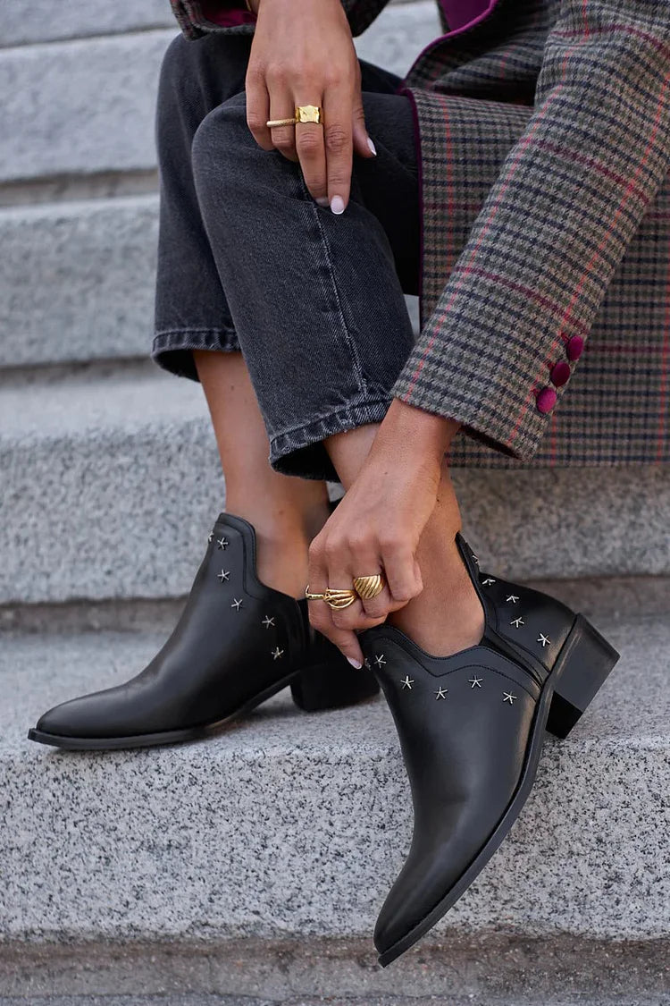 Women's Star Studded Pointed Toe Ankle Boots