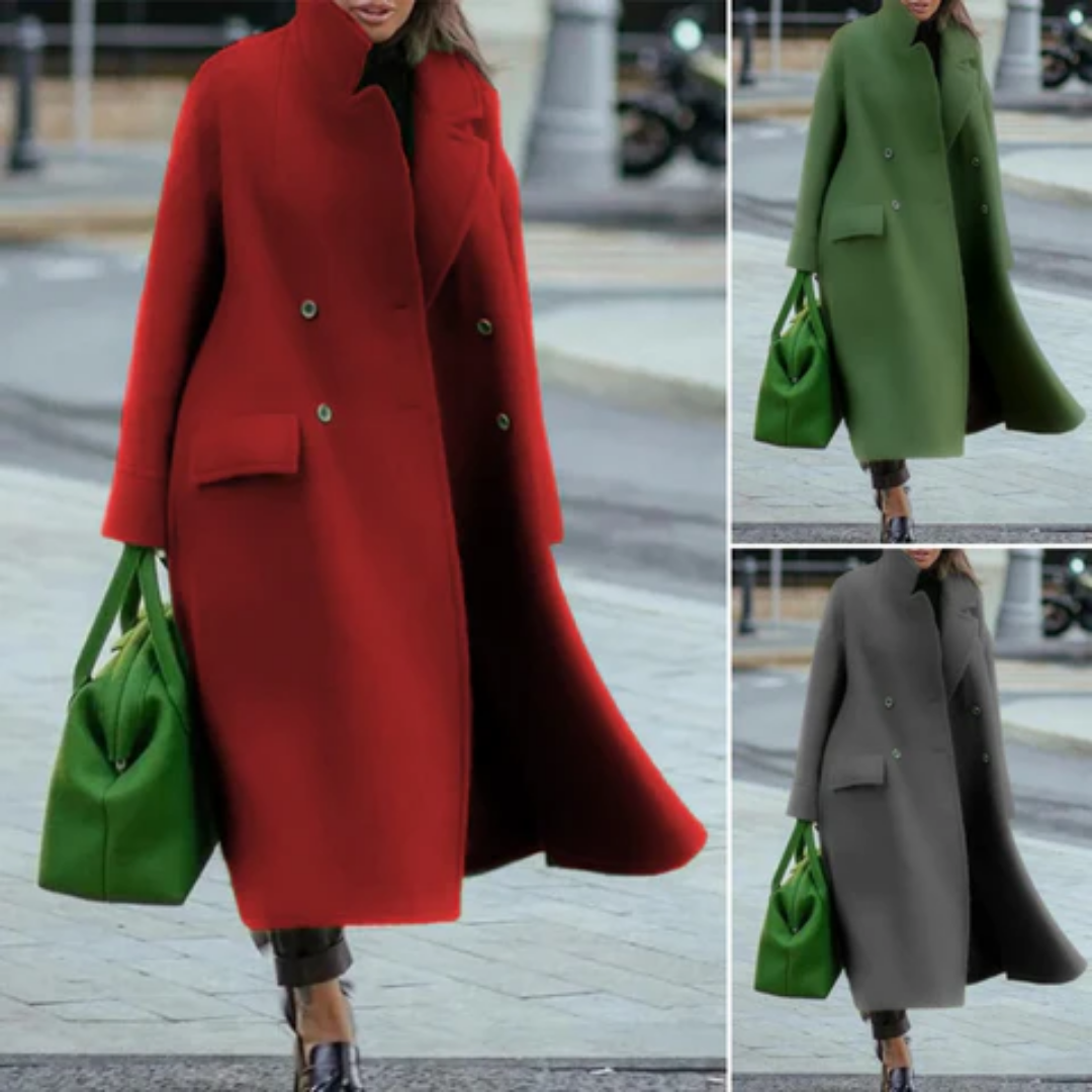 Women's Stand Collar Double Breasted Wool Coat