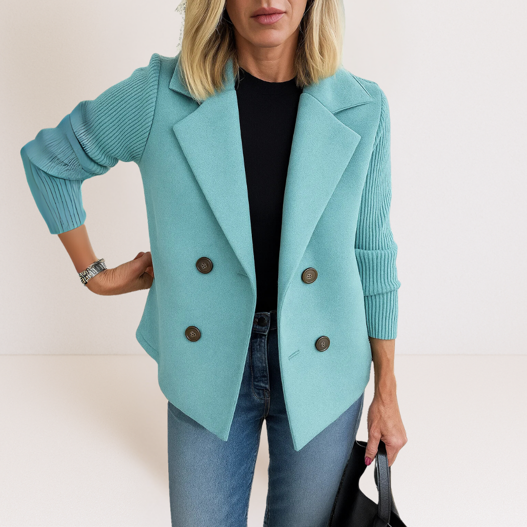 Women's Double Breasted Knit Sleeve Blazer