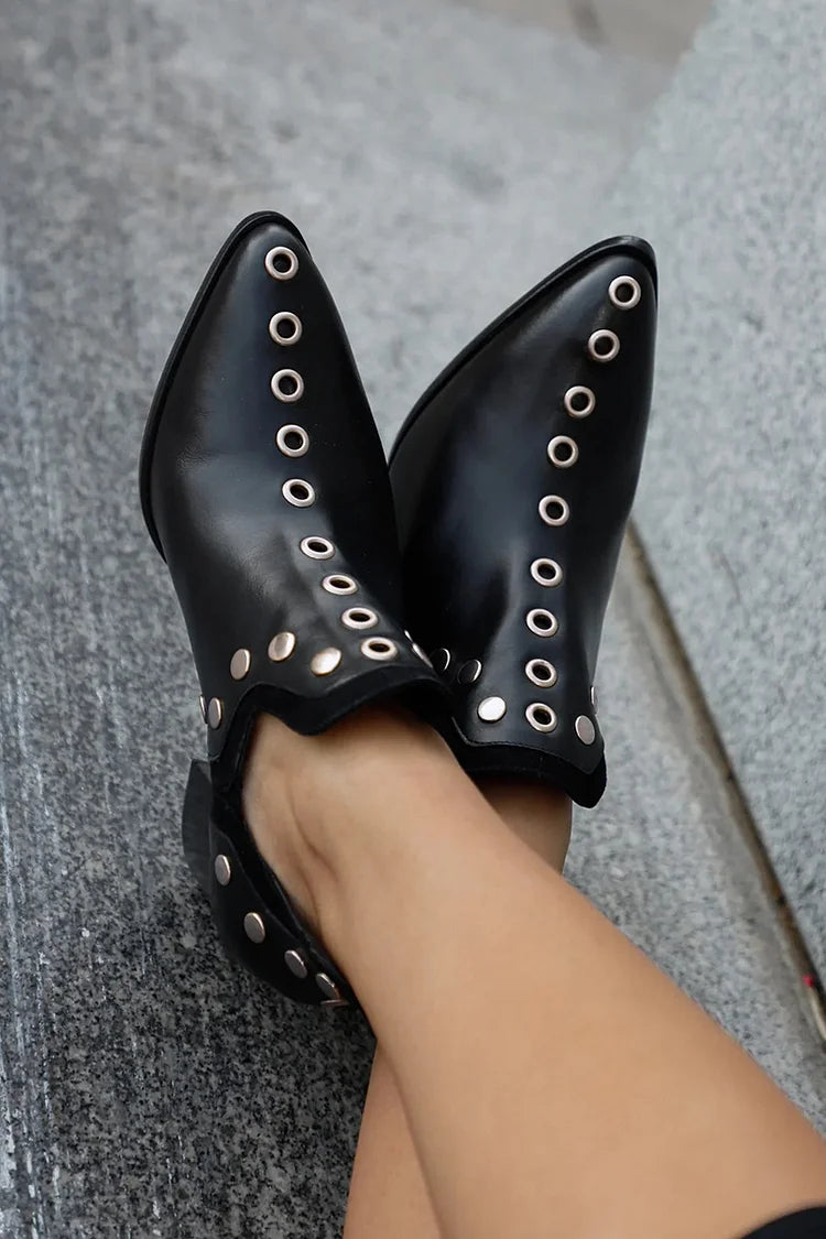 Women's Black Studded Pointed Toe Ankle Boots