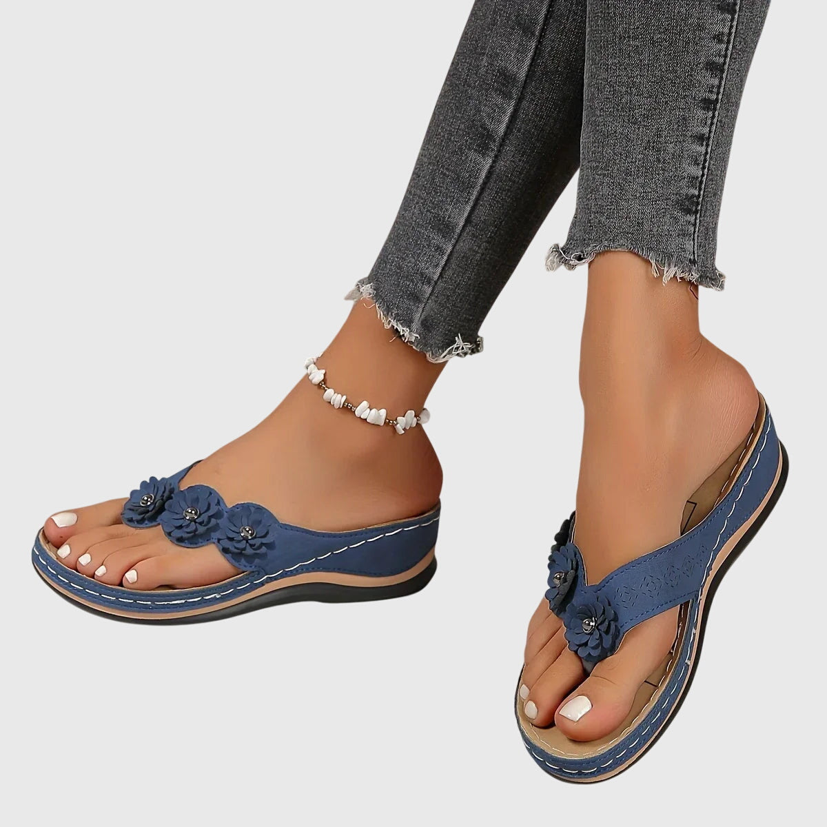 Comfortable Floral Wedge Sandals for Women with Toe Post Strap Cushioned Comfort Style