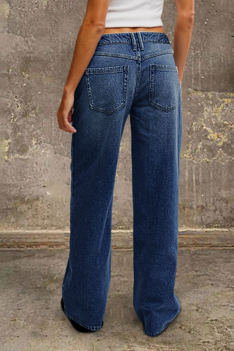 Effortless Wide Leg Jeans for Women with Low Rise Faded Wash Relaxed Casual Style