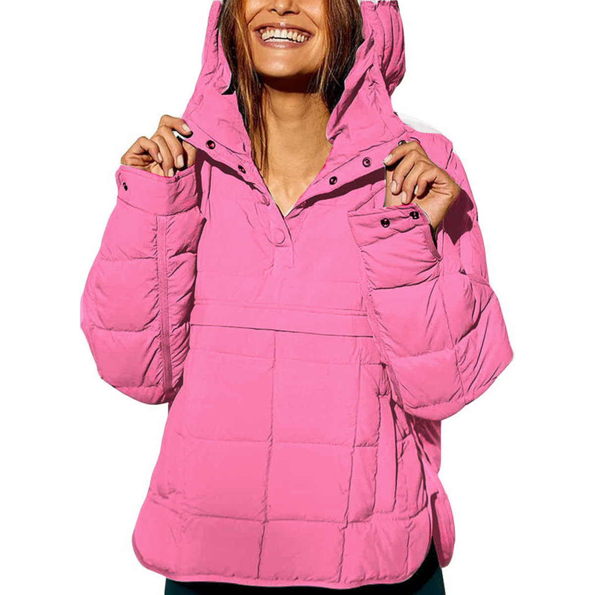 Women's Oversized Quilted Snap Collar Pullover Jacket