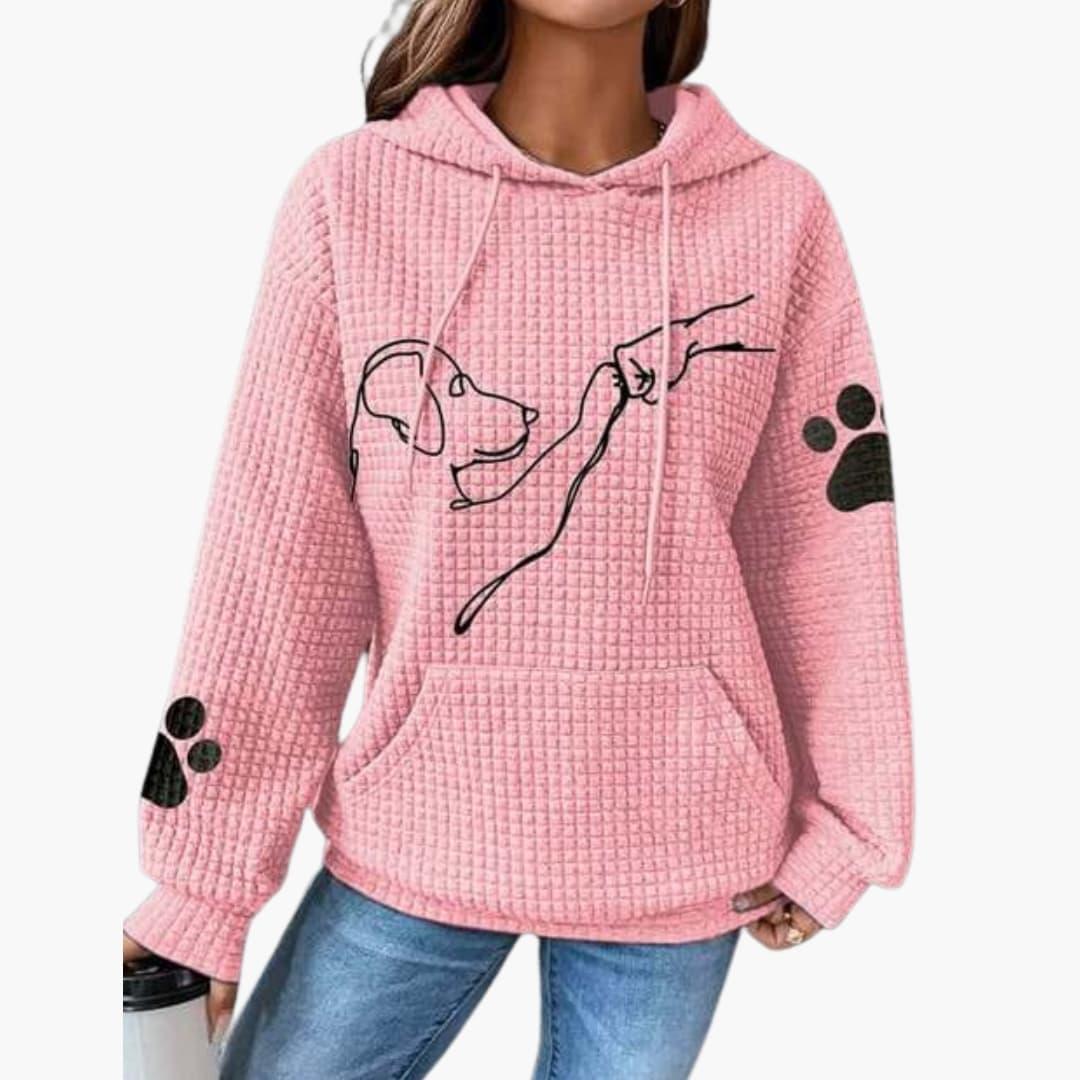 Comfortable Pink Hoodie for Women with Drawstring Hood Dog Motif Kangaroo Pocket Casual Style