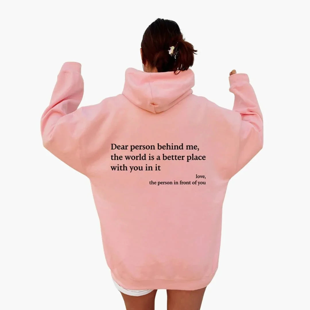 Cozy Pink Hoodie for Women with Drawstring Hood Kangaroo Pocket Text Print Oversized Style