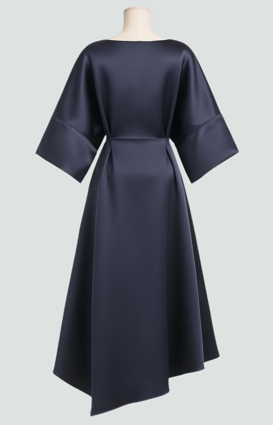 Elegant Satin Midi Dress for Women with Boat Neck Batwing Sleeve Draped Brooch Cocktail Style