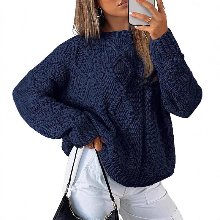 Women's Oversized Cable Knit Mock Neck Sweater