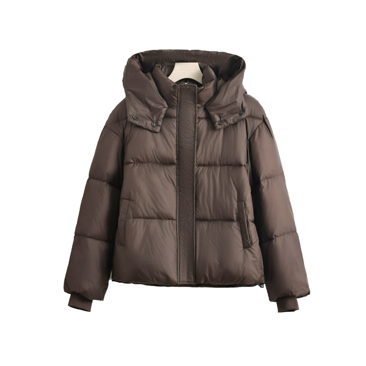 Women's Hooded Snap Pocket Short Puffer Jacket