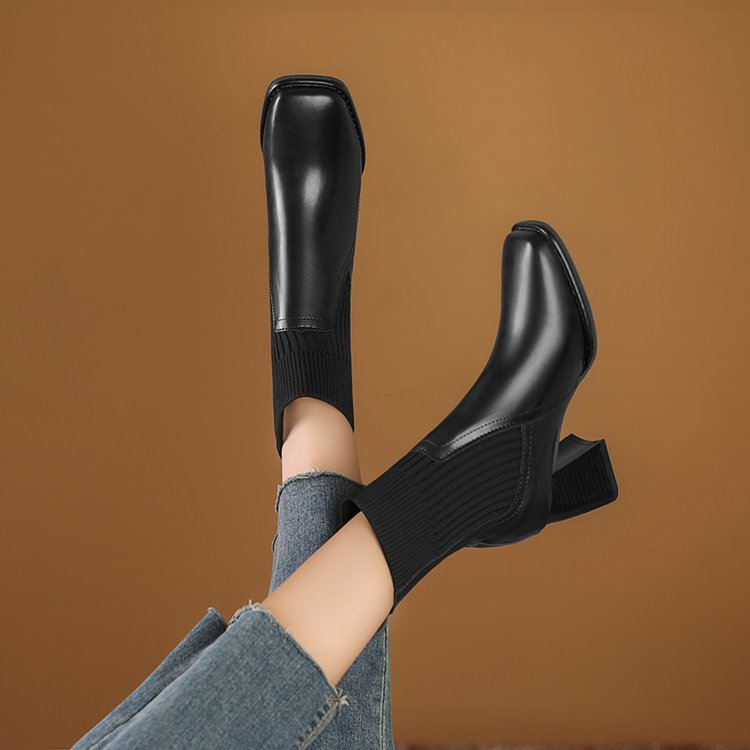 Women's Knit Panel Pointed Toe Chelsea Boots
