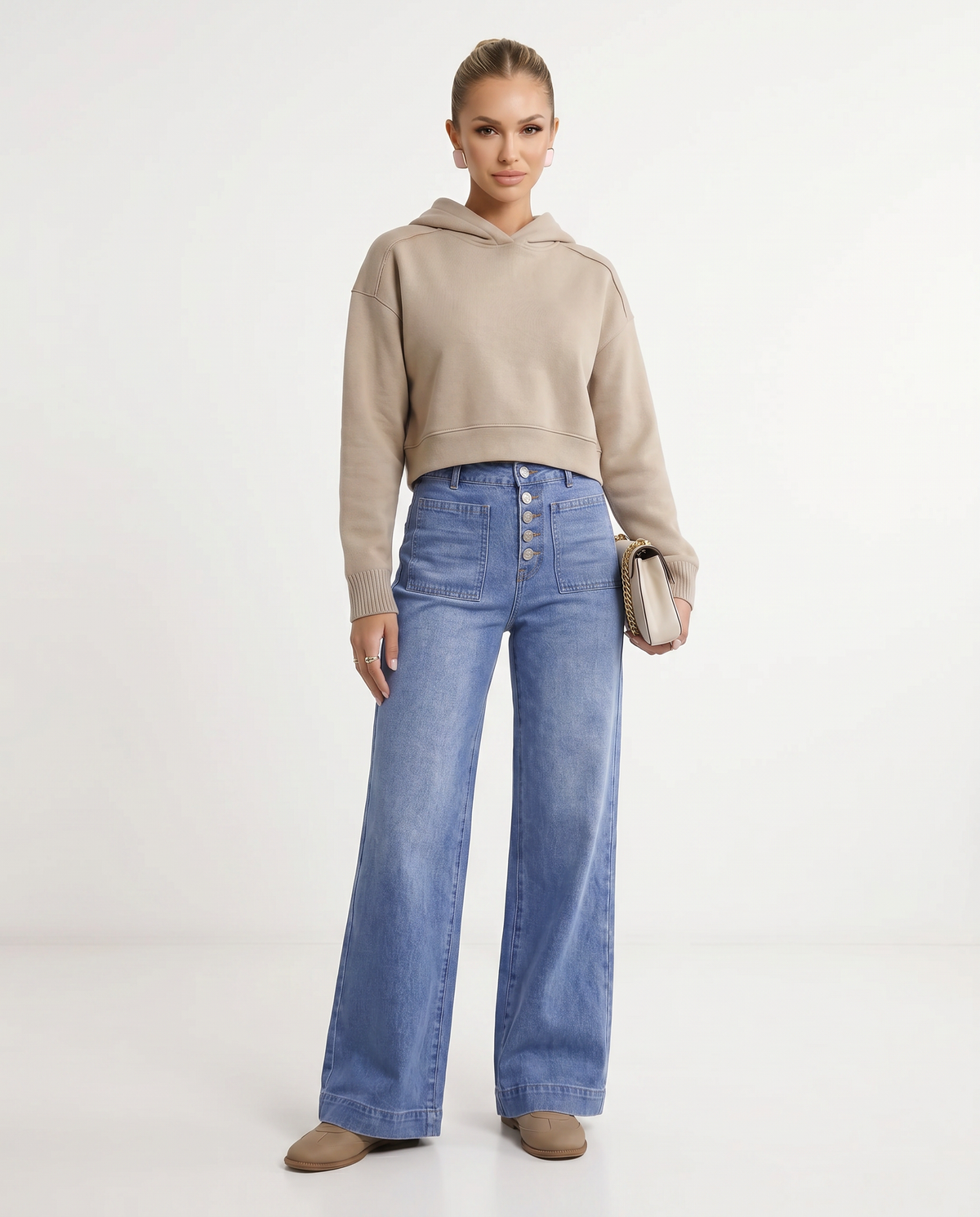 Chic Blue Wide Leg Jeans for Women with High Waisted Button Down Denim Easy Style