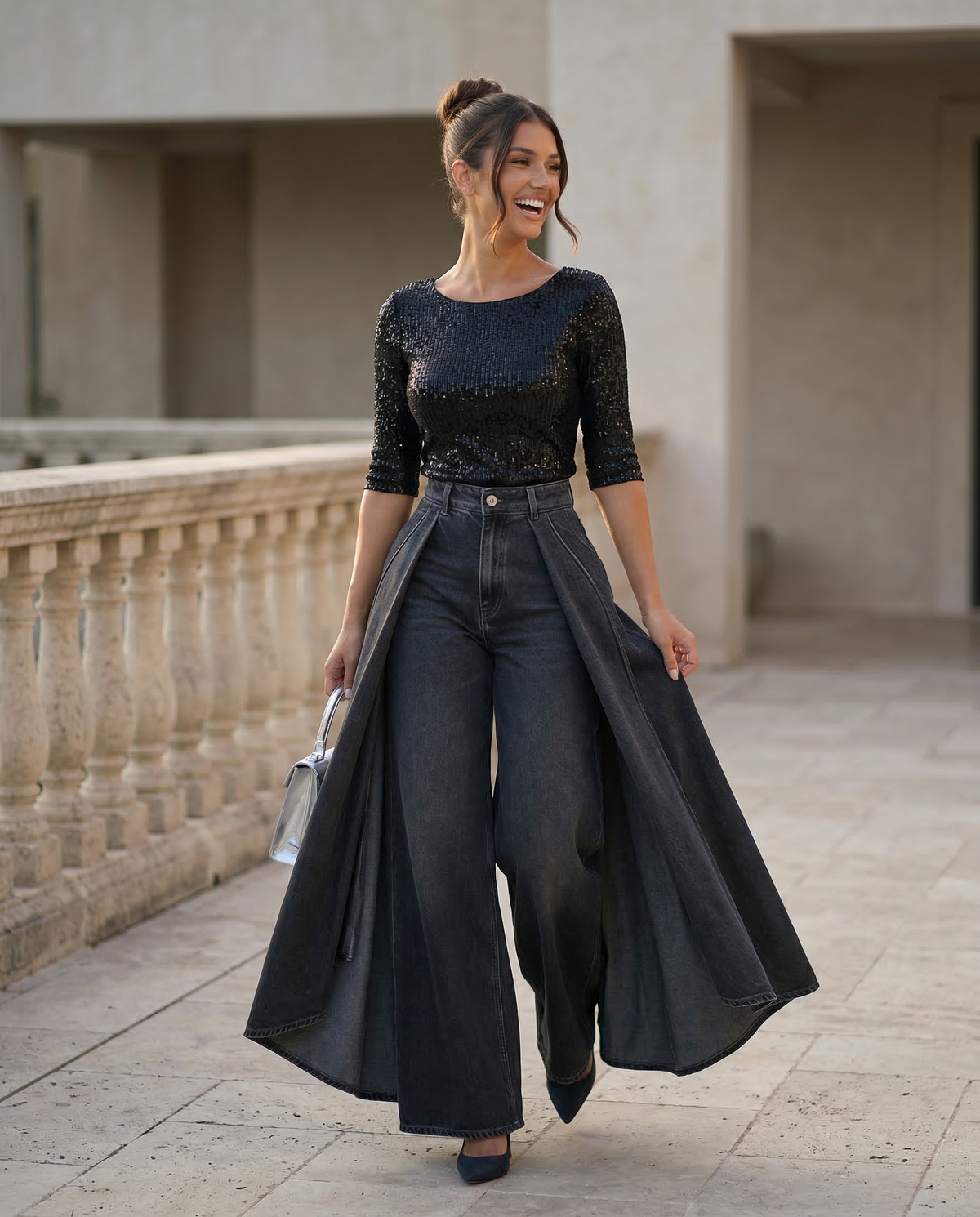 Stylish Blue Wide Leg Jeans for Women with High Waisted Palazzo Draped Denim Easy Style