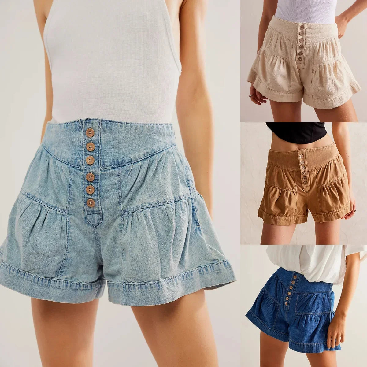 Effortless High Waist Midrise Jeans for Women with Button Front Tiered Ruffle Relaxed Style