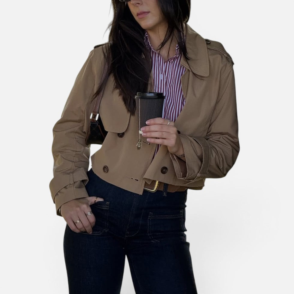 Women's Cropped Double Breasted Trench Coat
