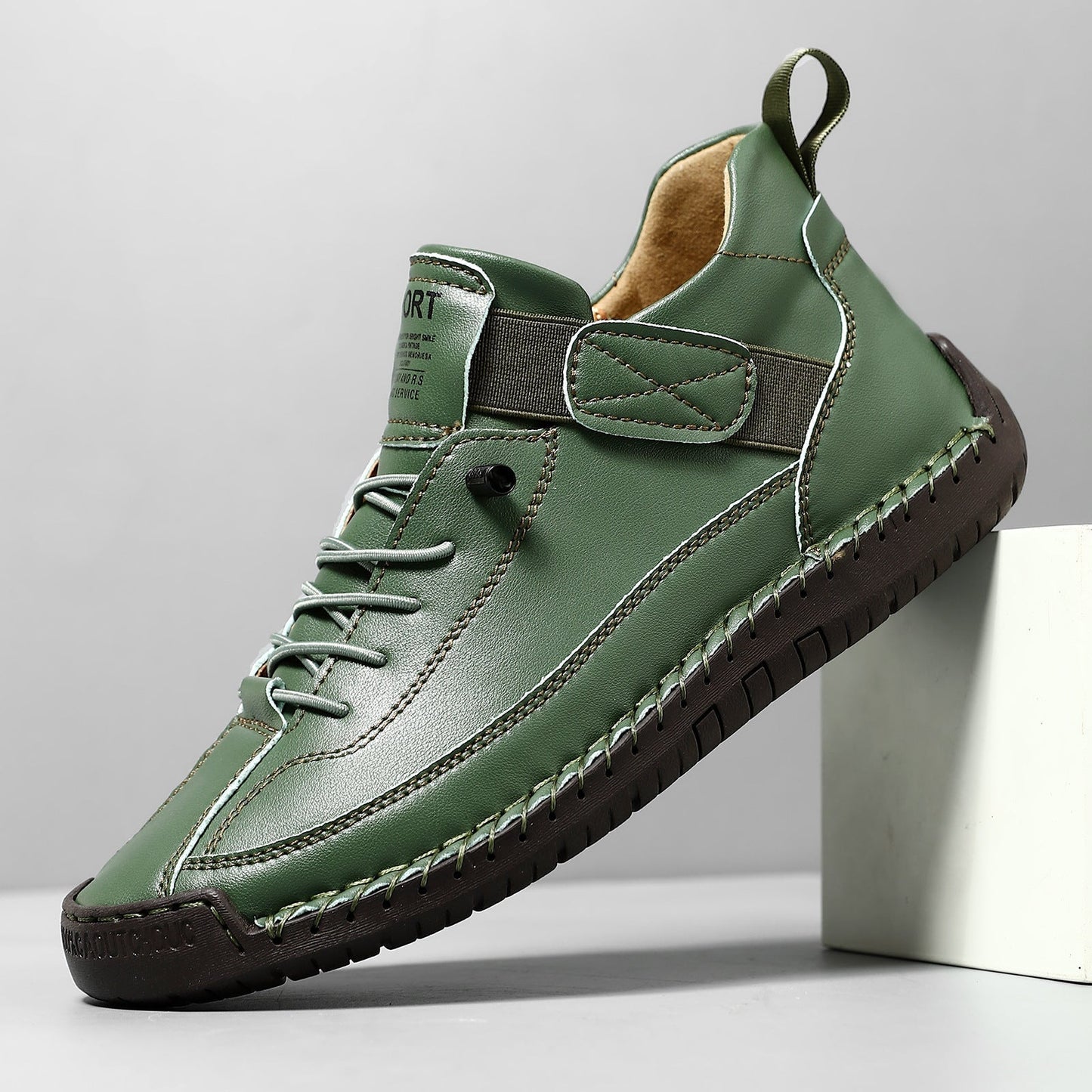 Comfortable Leather Sneakers for Women with Lace Up Velcro Strap Hand Stitched Casual Style