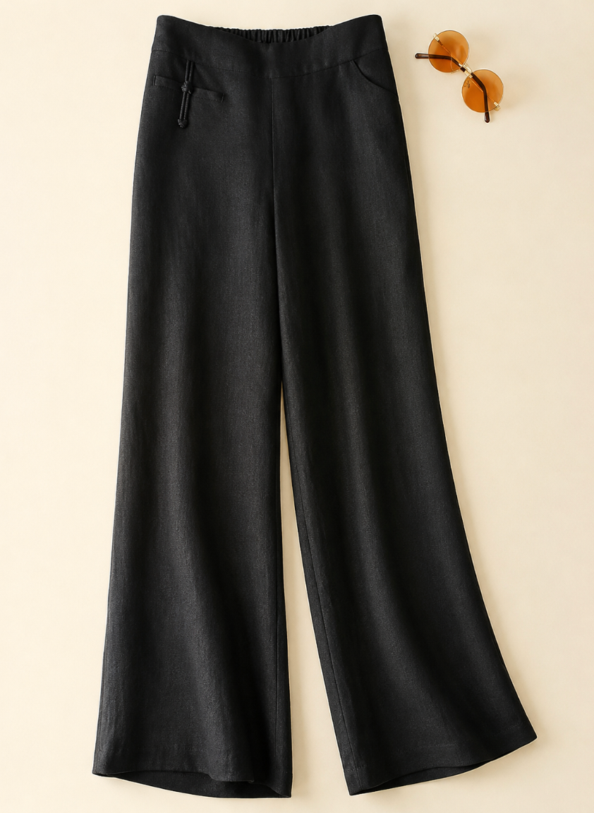 Effortless Linen Wide Leg Pants for Women with High Waist Drawstring Relaxed Flowing Casual Style