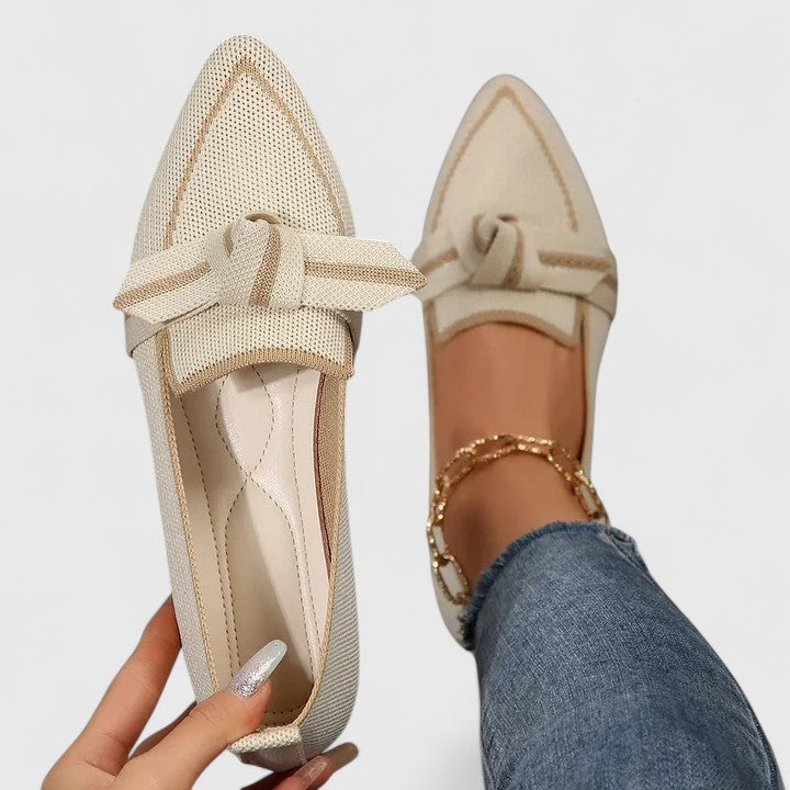 Comfortable Knit Loafer Flats for Women with Pointed Toe Knotted Bow Slip On Casual Style