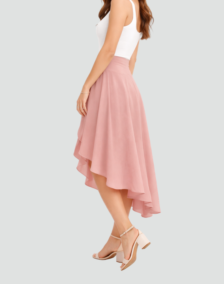Elegant High Low Wrap Skirt for Women with High Waist Ruffle Asymmetrical Flowing Style