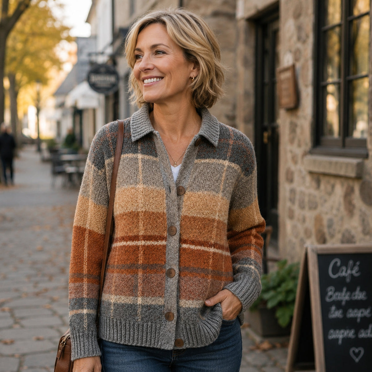 Women's Patterned Button Front Collar Cardigan