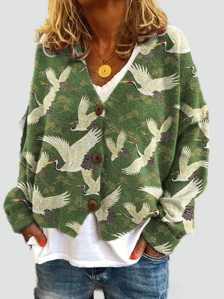 Women's Patterned V Neck Cardigan