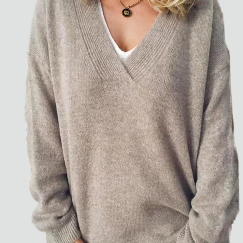 Women's Loose Fit Knit V Neck Sweater