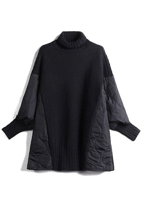 Women's Patchwork Longline Turtleneck Sweater