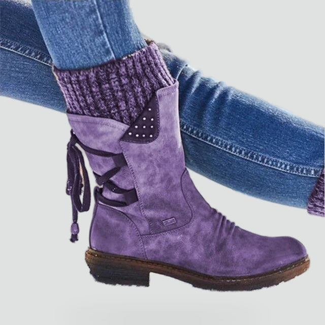 Women's Knit Cuff Lace Up Combat Boots