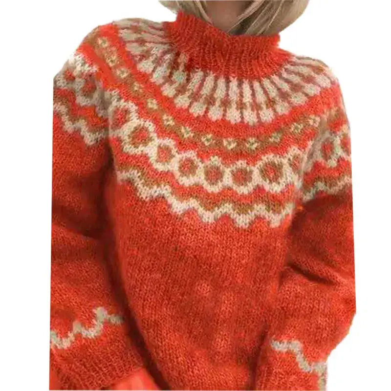 Warm Fair Isle Turtleneck Sweater for Women with Long Sleeve Alpine Knit Pullover Cold Weather Style