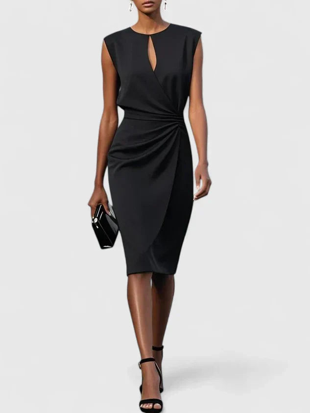 Elegant Sheath Dress for Women with Keyhole Neck Cap Sleeve Ruched Wrap Cocktail Style