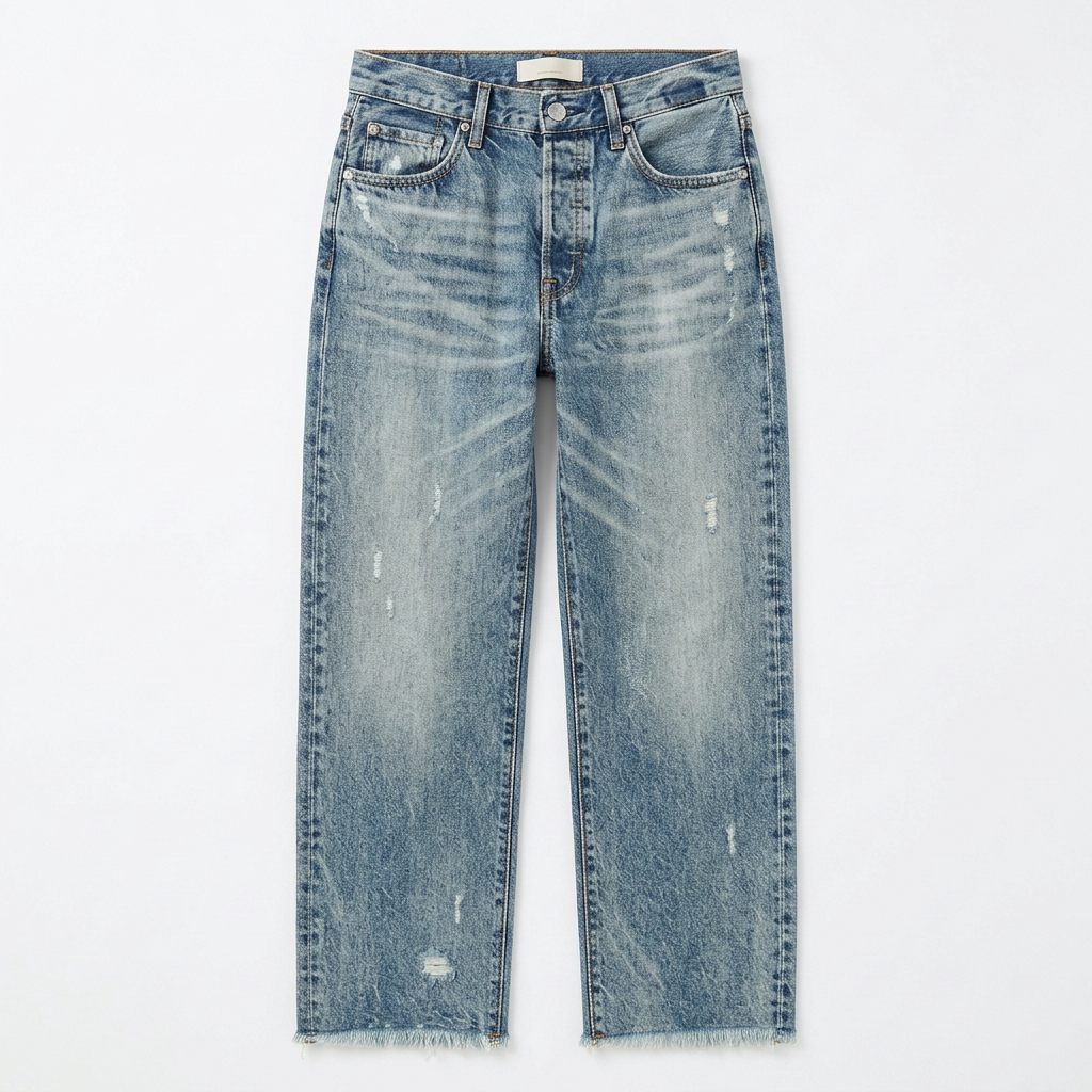 Effortless Distressed Straight Leg Jeans for Women with High Waist Frayed Hem Cropped Casual Style