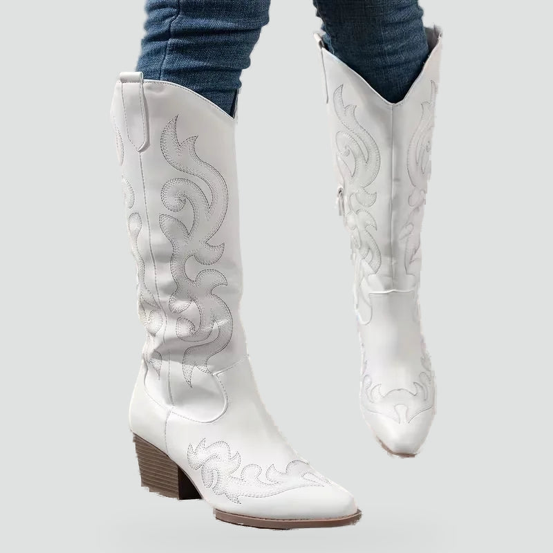 Women's Denim Embroidered Cowboy Boots