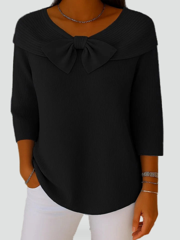 Women's Ribbed Knit Bow Neck Sweater