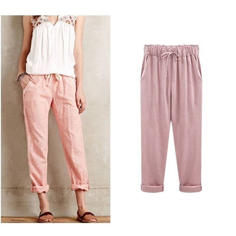 Effortless Linen Pants for Women with High Waist Drawstring Tapered Relaxed Flowing Casual Style