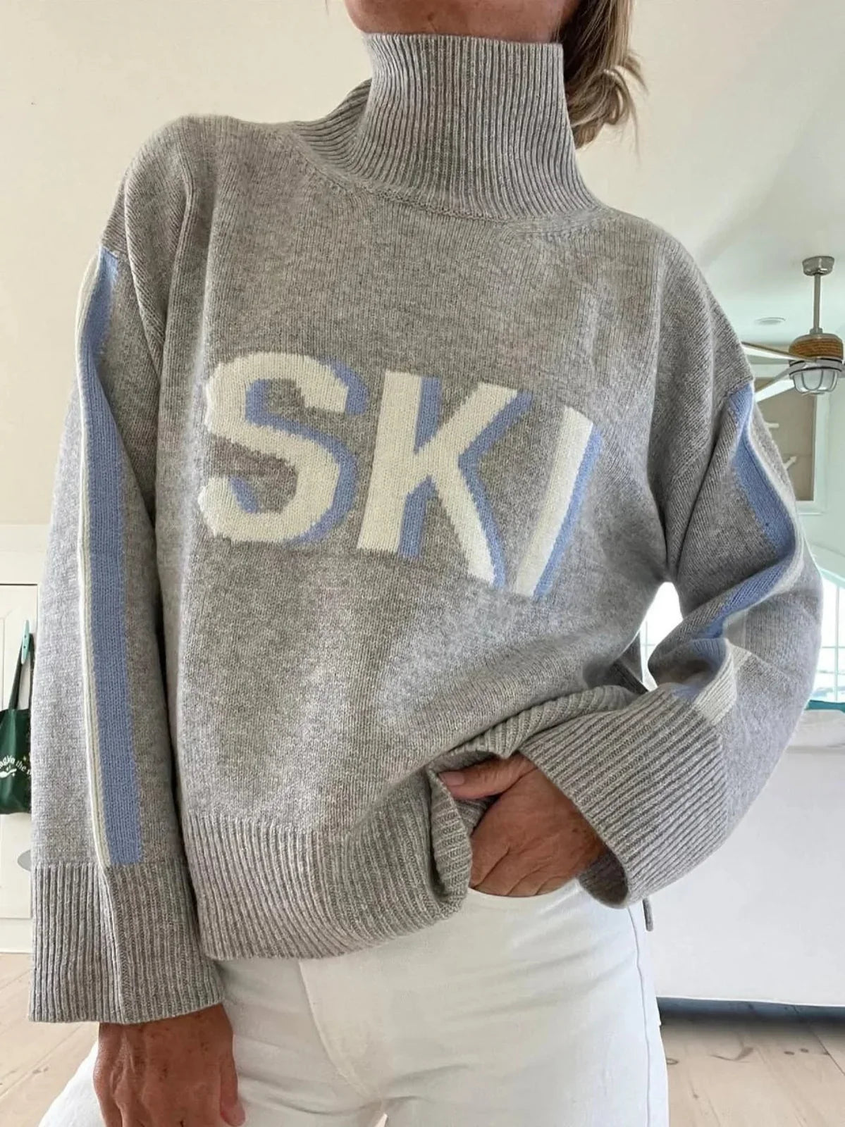 Women's Colorblock Print Turtleneck Sweater