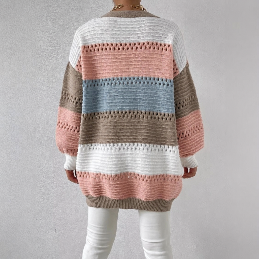Women's Longline Patterned Open Front Cardigan