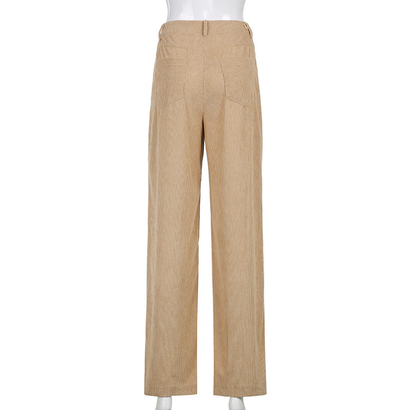 Effortless Brown Corduroy Wide Leg Pants for Women with High Waist Button Front Relaxed Casual Style
