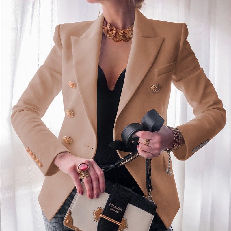 Elegant Tailored Blazer for Women with Peak Lapel Long Sleeve Double Breasted Structured Style