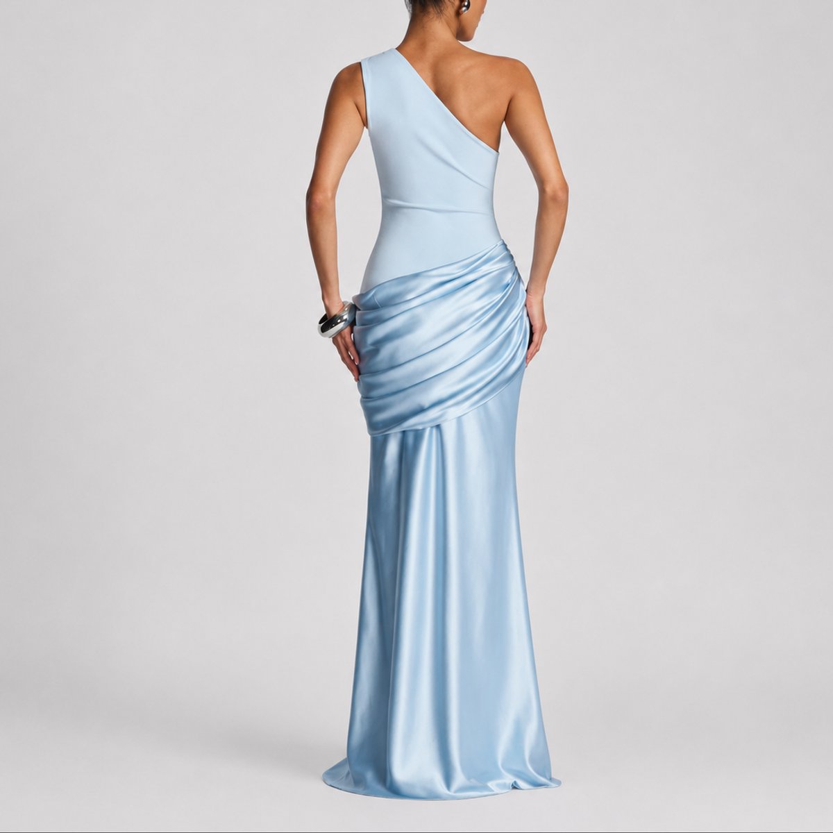 Elegant Satin Autumn Wedding Guest Dress for Women with One Shoulder Draped Ruched Mermaid Style