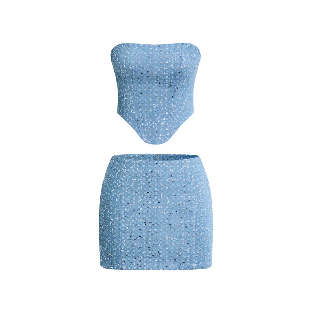 Elegant Blue Sequin Mini Dress for Women with Strapless Bodycon Cutout Formal Party Style