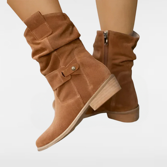 Women's Suede Slouch Low Heel Ankle Boots