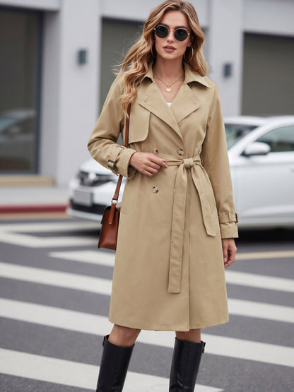 Women's Khaki Belted Double Breasted Trench Coat