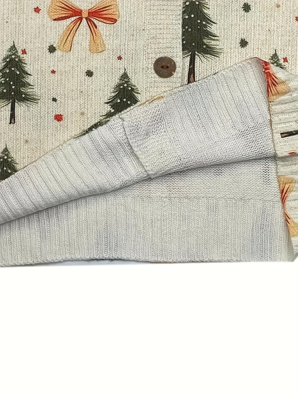 Easy Bow Print Christmas Sweater for Women with V Neck Long Sleeve Button Down Relaxed Knit Style