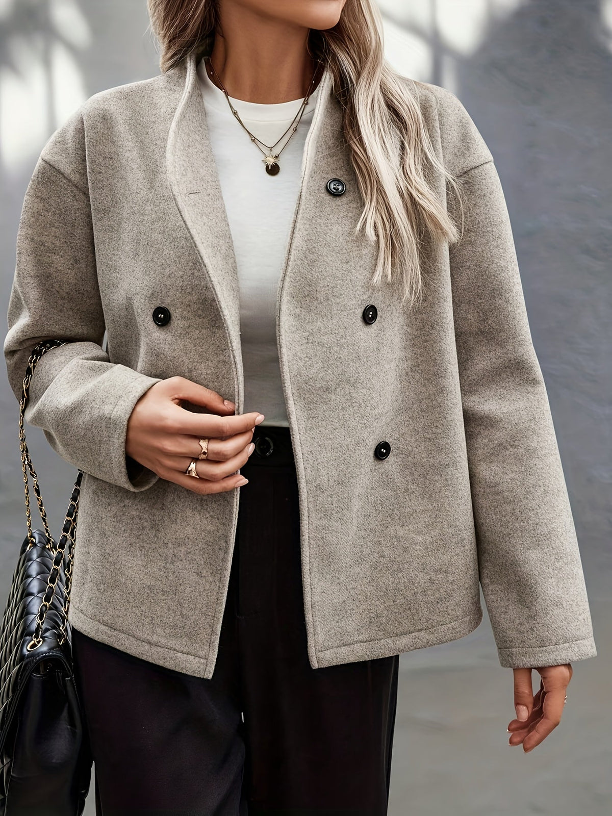 Women's Apricot Double Breasted Wool Pea Coat