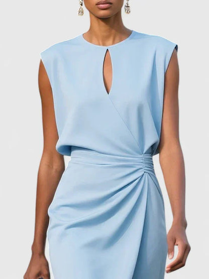 Elegant Sheath Dress for Women with Keyhole Neck Cap Sleeve Ruched Wrap Cocktail Style