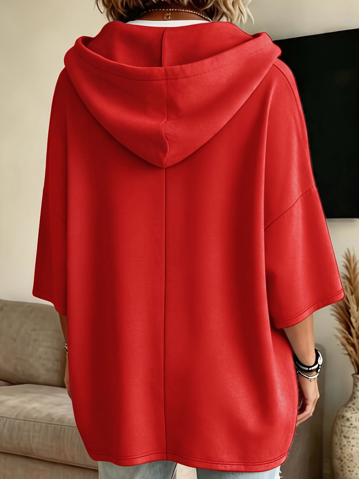 Easy Fleece Oversized Hoodie for Women with Drawstring Hood Batwing Sleeve Kangaroo Pocket Easy Style