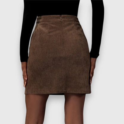 Effortless Brown Corduroy Mini Skirt for Women with High Waist Wrap Front Slit Casual Style