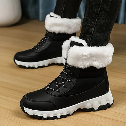 Cozy Lace Up Snow Boots for Women with Plush Cuff Rugged Sole Winter Snowproof Style