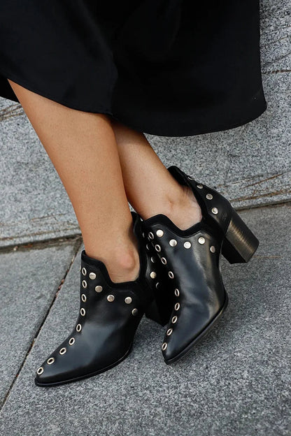 Women's Black Studded Pointed Toe Ankle Boots