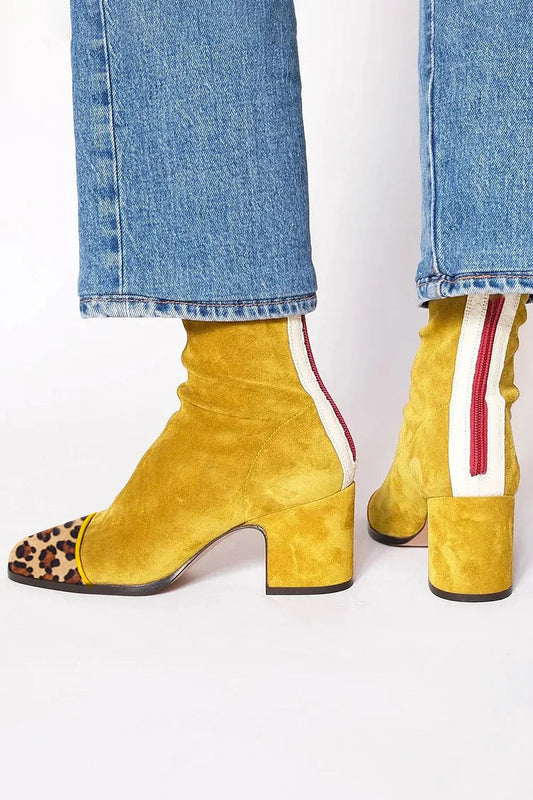 Women's Suede Contrast Cap Toe Ankle Boots