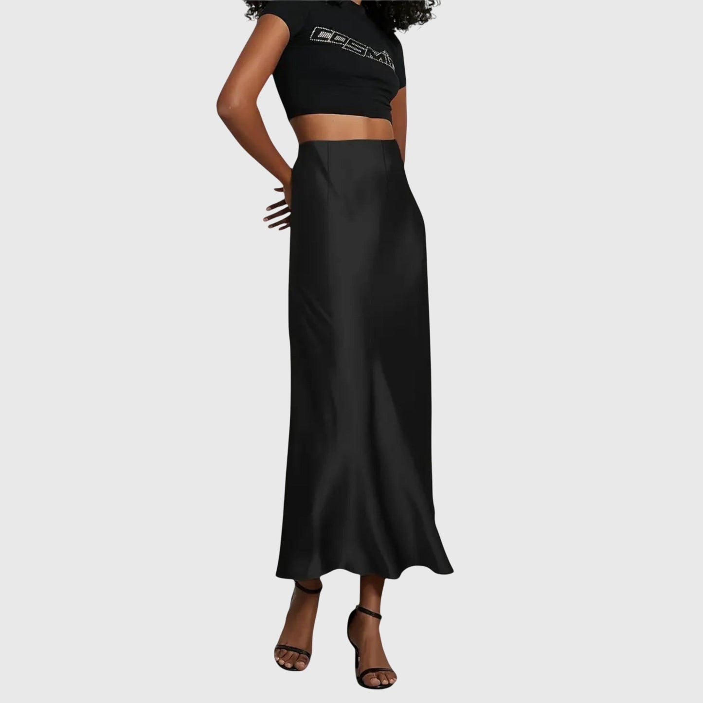 Effortless Satin Maxi Skirt for Women with High Waist Bias Cut Flowing Silky Style
